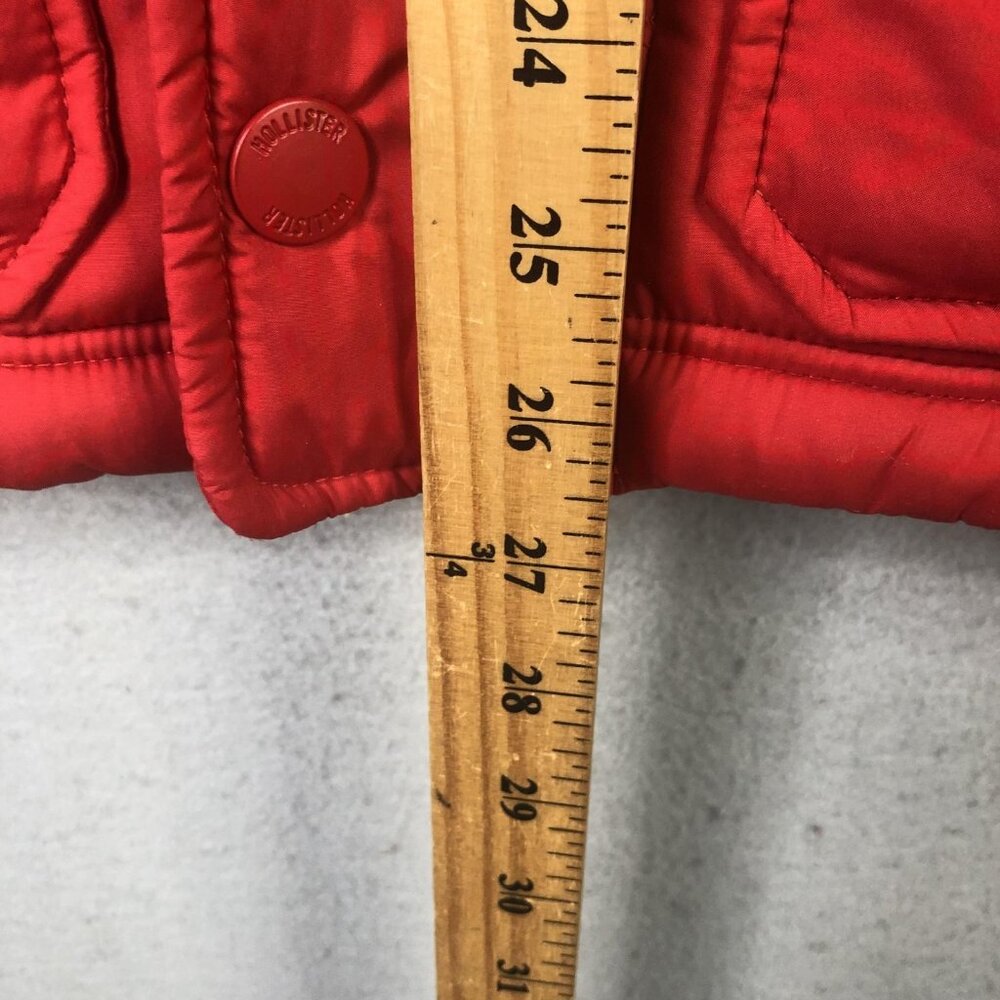 Hollister Vest Mens Small Red Black Hooded Puffer Quilted Snap Front Pockets Y2K - Picture 5 of 16